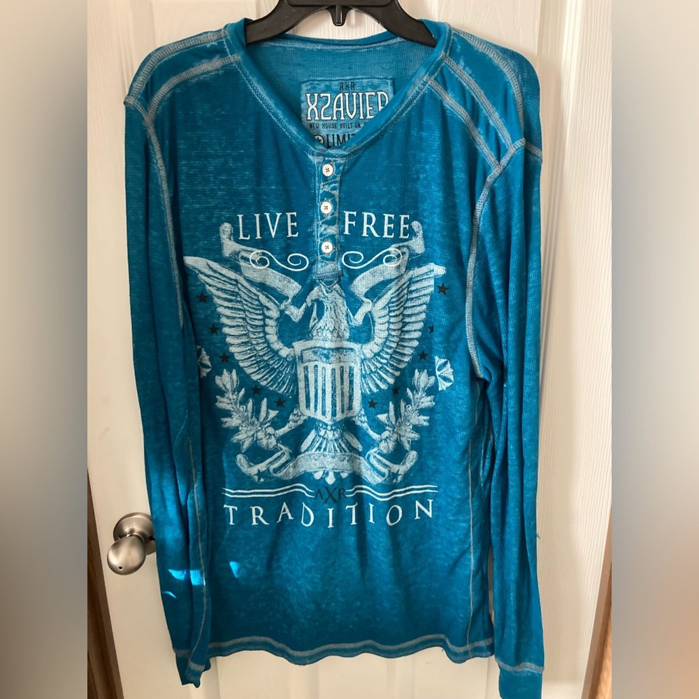 Blue Graphic Xzavier Blue Long Sleeve Shirt Mens XL